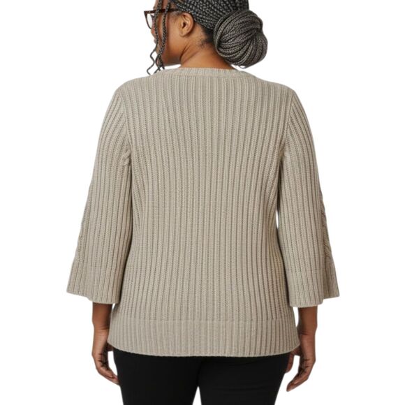 VTG Y2K Heather B Chunky Cable Knit Cardigan Toggle Bell Sleeve Sweater Sz XL - Picture 3 of 13